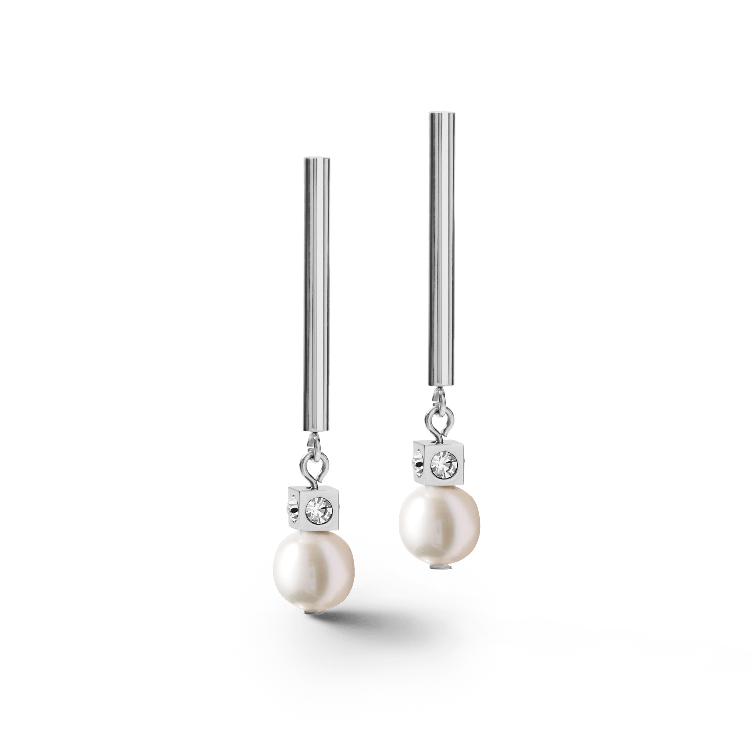Earrings Asymmetry freshwater pearls & stainless steel white-silver